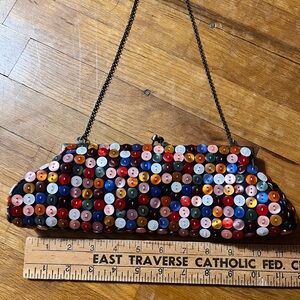 Vintage Rare Multicolor Button Clutch Bag Boho
